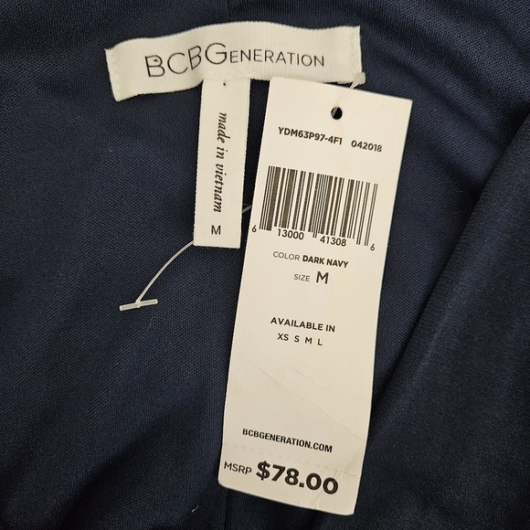 BCBGeneration Midi Dress Navy Sleeveless Keyhole Back Drape Pockets Medium - Picture 7 of 10